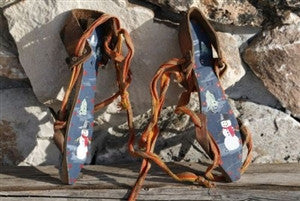 Antique Wooden Youth Ice Skates Hand Painted Snowman from Holland