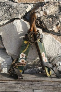 Antique Wooden Ice Skates Hand Painted Flowers from Holland