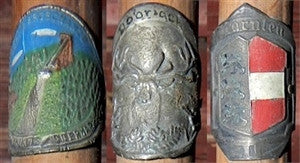 Antique Walking Stick 8 Badges Medallions Stocknagels 35 1/2 Inches Long