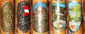 Antique Walking Stick 23 Badges Medallions Stocknagels 32 1/2 Inches Long